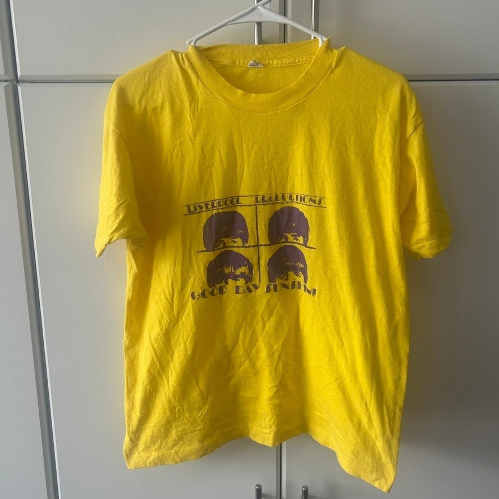 Vintage Screen Stars Beatles Good Day Sunshine Yellow T-Shirt Mens Large 80s USA